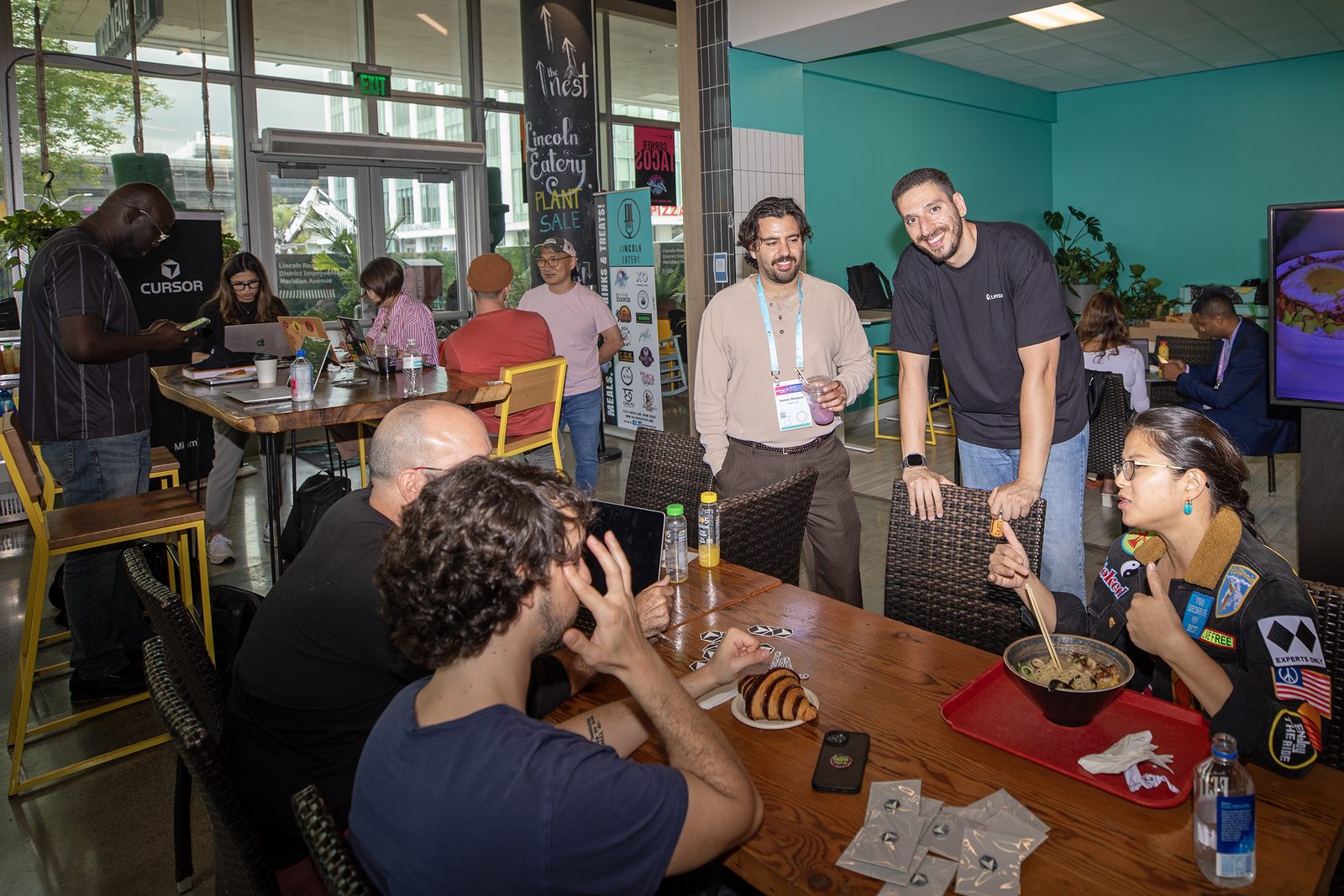 Builders hanging out at Cafe Cursor Miami, Lincoln Eatery, Miami Beach